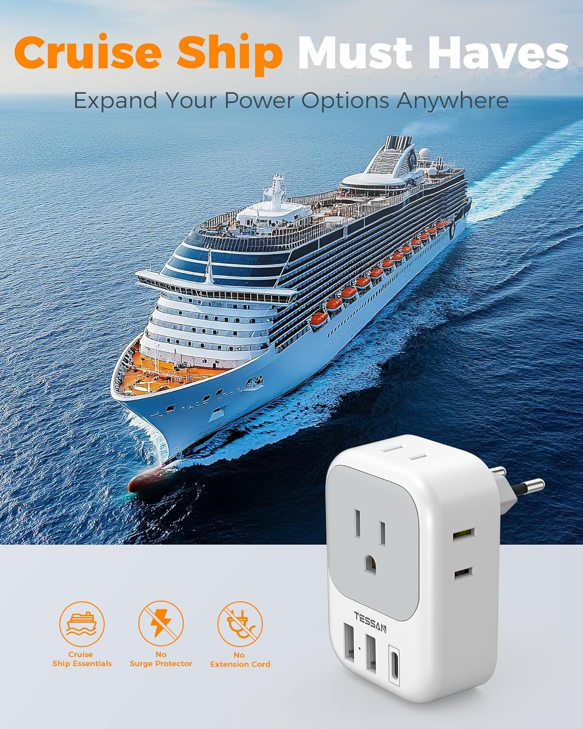 2 Pack European Plug Adapter USB C, US to Europe Adapter 4 Outlets 3 USB Charger, Type C International Power Adaptor to Italy Spain France Portugal Iceland Germany, Europe Travel Essentials