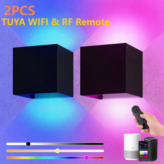 2PC Outdoor Wall Lights 10W RGBCW LED Patio Wall Light Fixture Smart Modern Outdoor Light with App/Voice Control Adjustable Beam