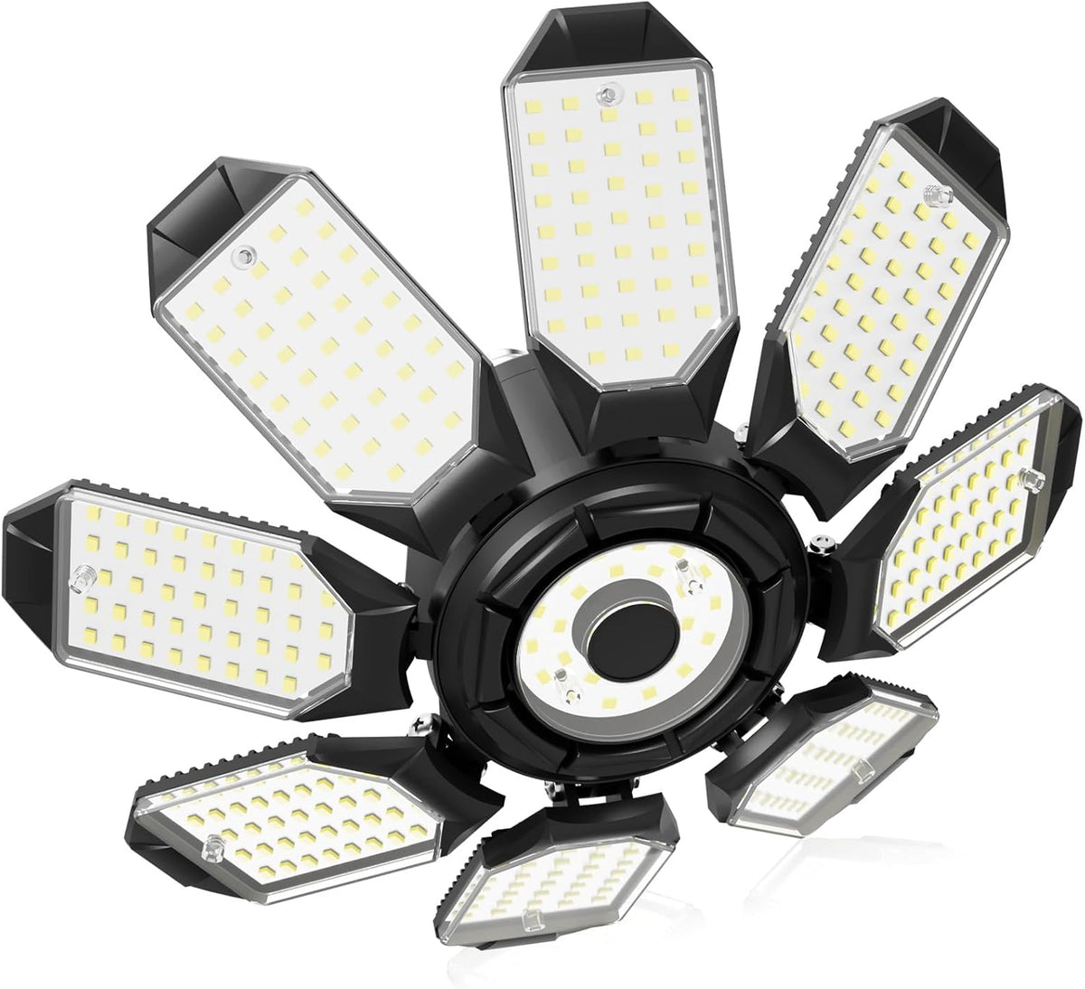 LED Garage Ceiling Lights 2 Pack W/ 8+1 Adjustable Panel, Super Bright 28000LM Deformable Basement Light Bulb Fixture Screw in E26 Socket Base for Indoor Workshop Attic Gym Bay Laundry Utility