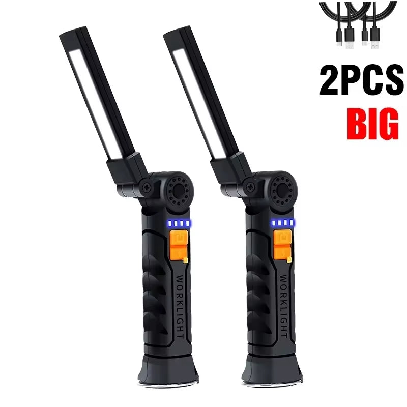 Portable COB LED Flashlight USB Rechargeable Work Light Magnetic Lanterna Hanging Lamp with Built-In Battery Camping Torch