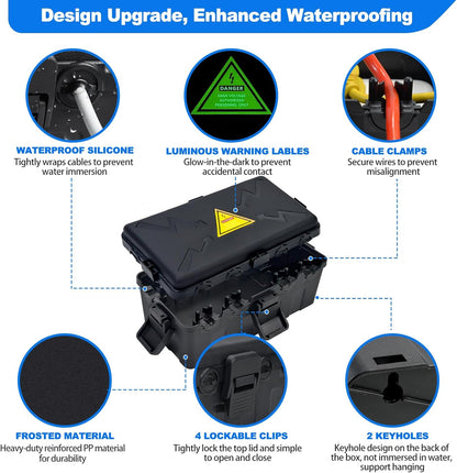 Medium Outdoor Electrical Box(10.6X5.5X4.5Inch),Weatherproof Connection Box W/6 Cable Entry,Ip54 Waterproof Extension Cord Cover Protect Power Strip,Timer,Plug,Holiday Lights,Black