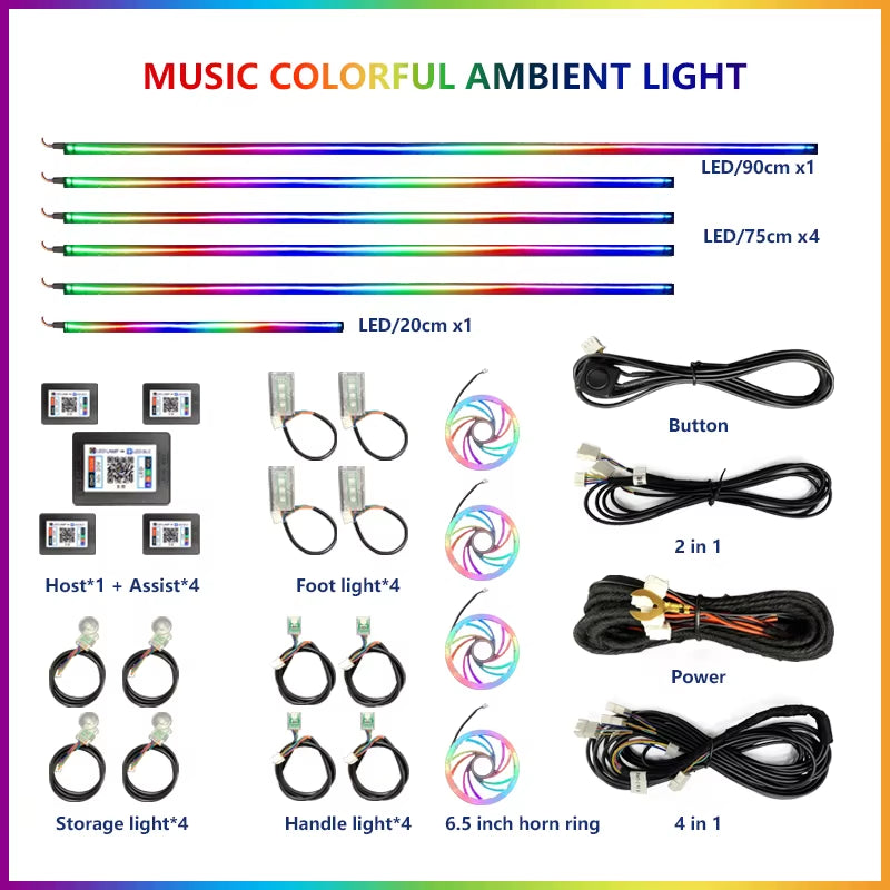 22 In1 Car Acrylic LED Ambient Lamps Universal Colorful Atmosphere Lights Auto Interior Neon Strip App Control 64 RGB Lighting