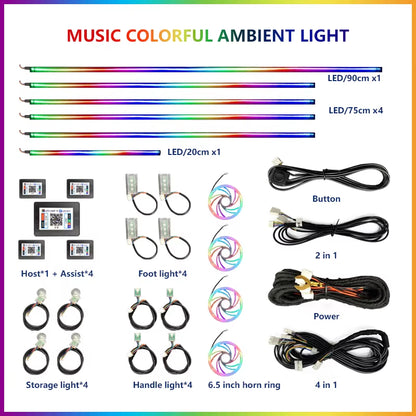 22 In1 Car Acrylic LED Ambient Lamps Universal Colorful Atmosphere Lights Auto Interior Neon Strip App Control 64 RGB Lighting