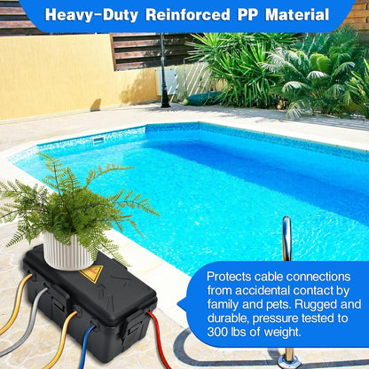 Medium Outdoor Electrical Box(10.6X5.5X4.5Inch),Weatherproof Connection Box W/6 Cable Entry,Ip54 Waterproof Extension Cord Cover Protect Power Strip,Timer,Plug,Holiday Lights,Black