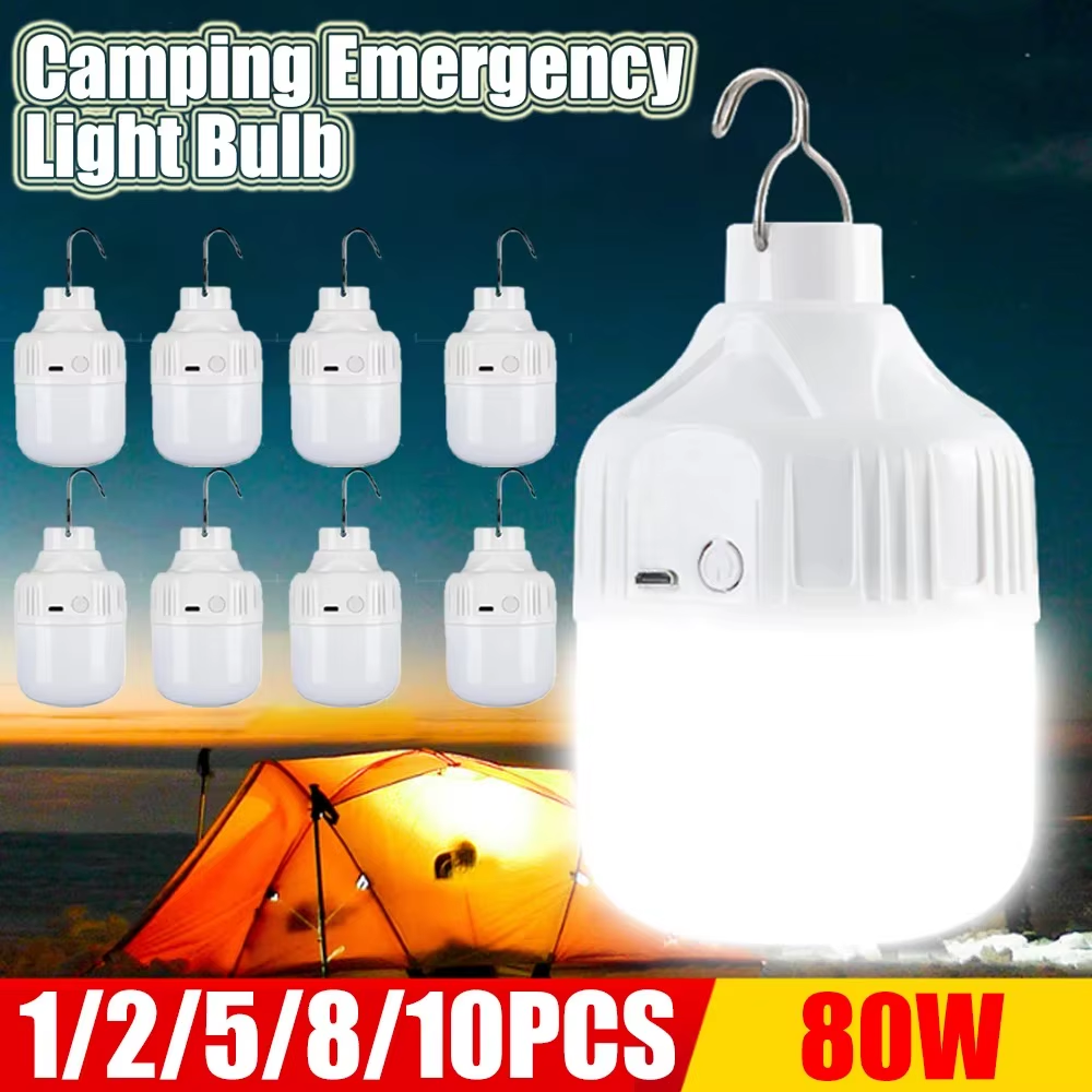 1-10Pcs Outdoor USB Rechargeable LED Lamp Bulbs High Brightness Emergency Light Hook up Camping Portable Lantern Night Lights ﻿