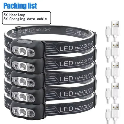 Strong Light Headlamp Portable LED Sensor Headlamp USB Rechargeable Head Flashlight Outdoor Camping Fishing Emergency Lantern