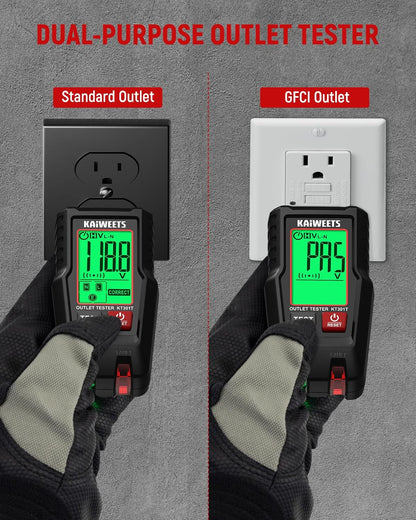 GFCI Outlet Tester with LCD Display, 3-Prong Receptacle Wiring Detector, Voltage Socket Checker, Auto Hold, Electrical Diagnostic Tool for 120V AC Home Outlets