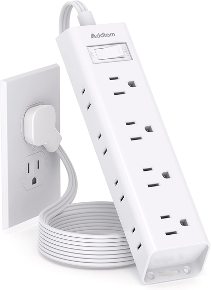 15FT Extension Cord - Surge Protector Power Strip,  12 Widely Multiple Outlets 3 Sides Outlet Extender, 900J, Wall Mount, Extra Long Flat Power Strip for Home Office College Dorm Room Essentials