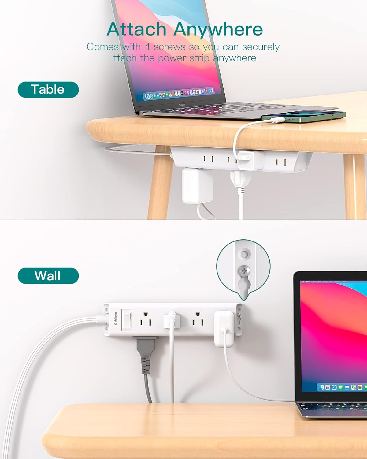 15FT Extension Cord - Surge Protector Power Strip,  12 Widely Multiple Outlets 3 Sides Outlet Extender, 900J, Wall Mount, Extra Long Flat Power Strip for Home Office College Dorm Room Essentials