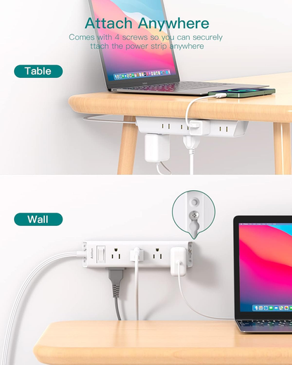 15FT Extension Cord - Surge Protector Power Strip,  12 Widely Multiple Outlets 3 Sides Outlet Extender, 900J, Wall Mount, Extra Long Flat Power Strip for Home Office College Dorm Room Essentials