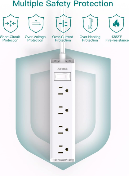 15FT Extension Cord - Surge Protector Power Strip,  12 Widely Multiple Outlets 3 Sides Outlet Extender, 900J, Wall Mount, Extra Long Flat Power Strip for Home Office College Dorm Room Essentials