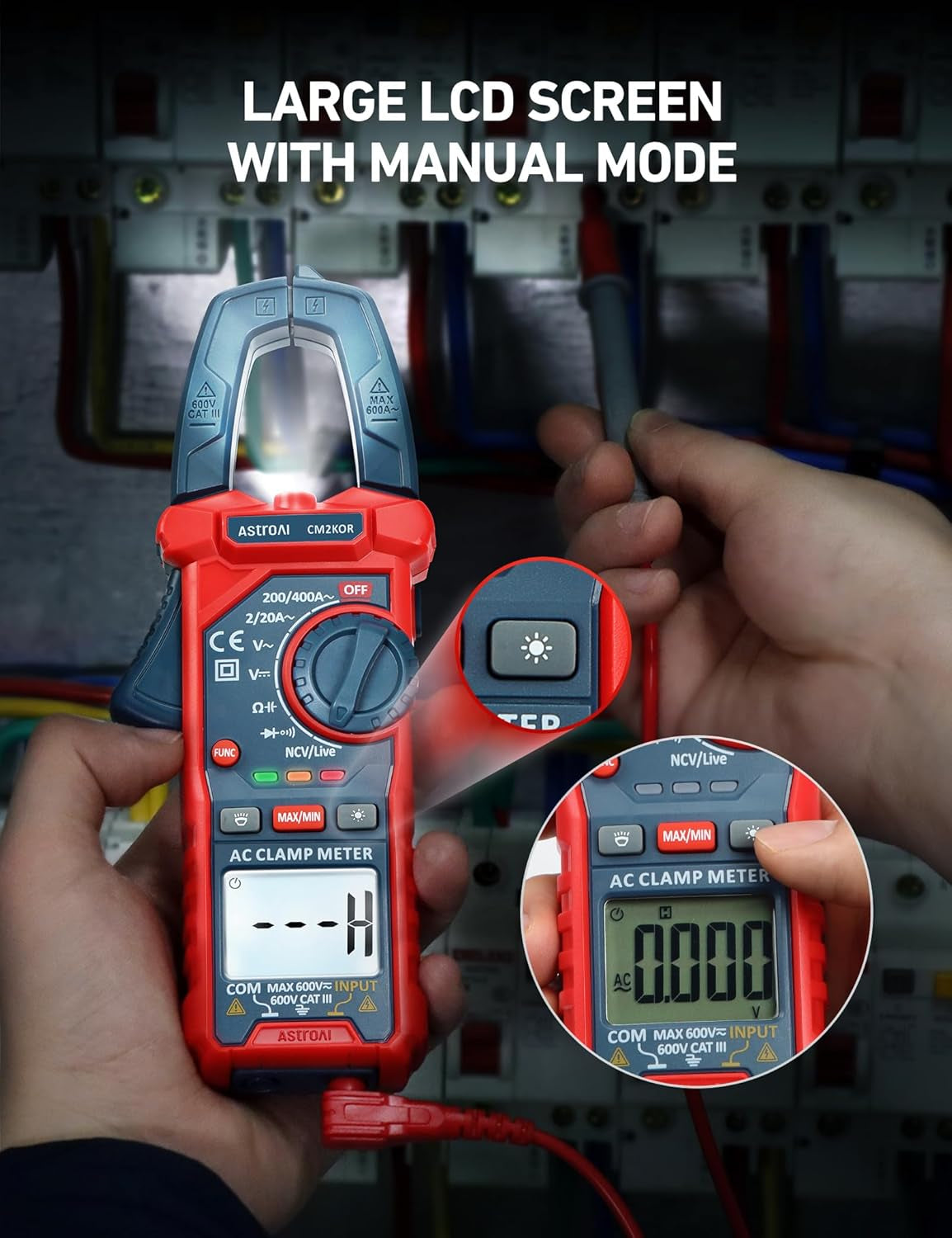 Digital Clamp Meter Multimeter 2000 Counts Amp Voltage Tester Auto-Ranging with AC/DC Voltage, AC Current, Resistance, Capacitance, Continuity, Live Wire Test, NCV, Blue