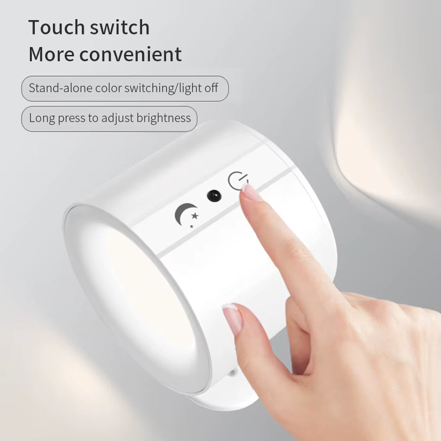 Touch‑Control Double‑Head LED Wall Sconce — 360° Rotating, Wireless, Multi‑Color