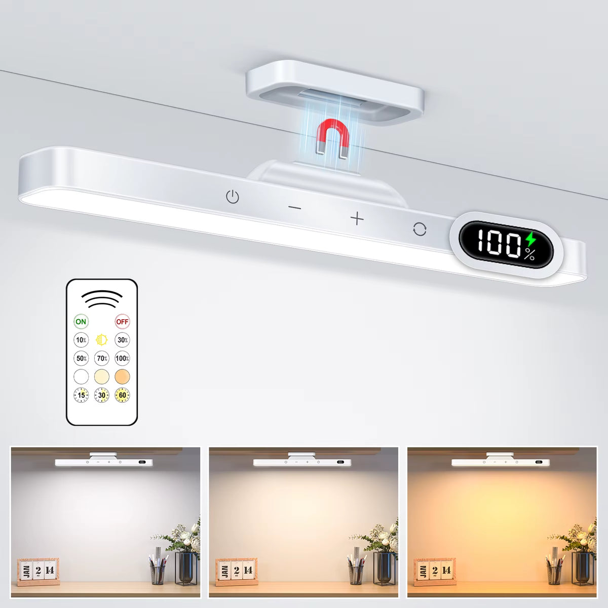 WILLED 5W Dimmable Night Light 3 Colors Adjustable Makeup Light with 2500Mah Rechargeable under Cabinet for Closet Bedside Desk