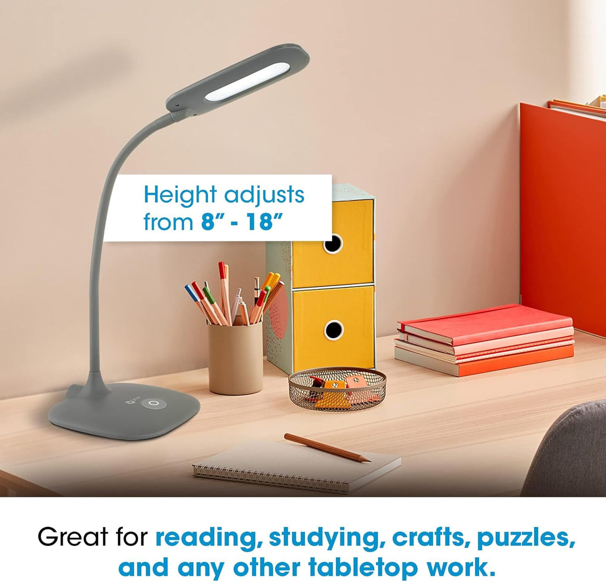 LED Soft Touch Desk Lamp - 3 Brightness Settings with Energy Efficient Natural Daylight Leds - Adjustable Flexible Neck & Touch Controls for Tabletops, Home Office, Computer Desk, & Dorms