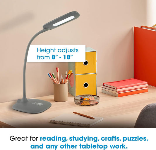 LED Soft Touch Desk Lamp - 3 Brightness Settings with Energy Efficient Natural Daylight Leds - Adjustable Flexible Neck & Touch Controls for Tabletops, Home Office, Computer Desk, & Dorms