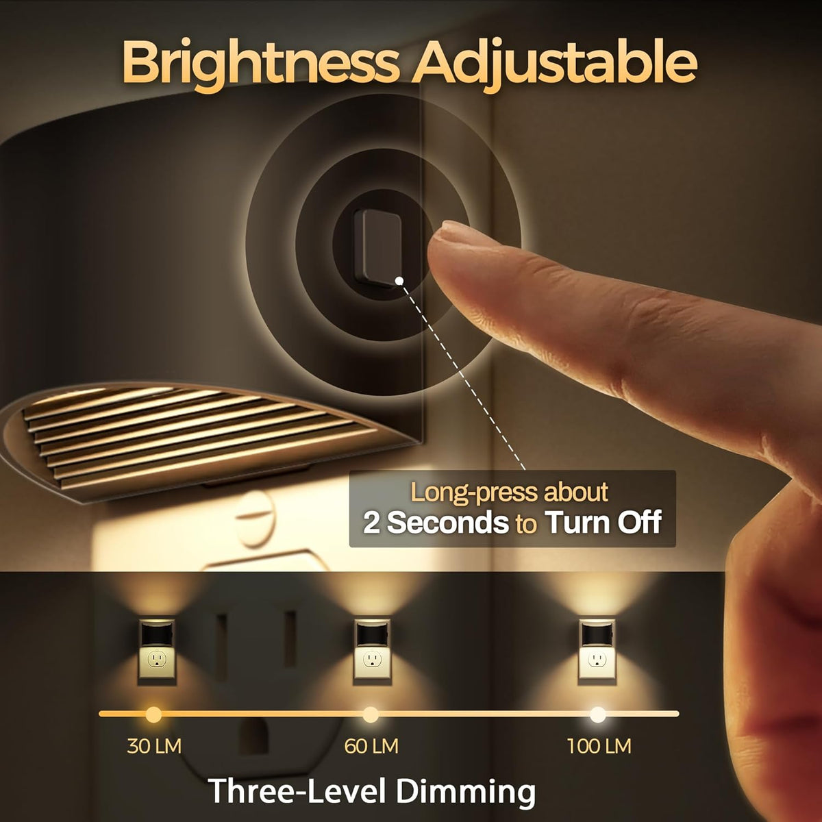 LED Night Light[2 Pack], Night Lights Plug into Wall, 3 Level Brightness Adjustable Plug in Night Light, Dusk to Dawn Sensor, Nightlights for Adults, Bedroom, Bathroom, Hallway, 3000K