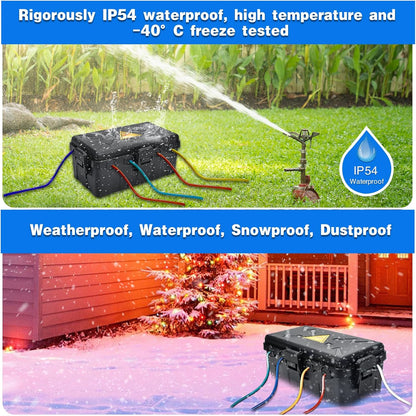 Medium Outdoor Electrical Box(10.6X5.5X4.5Inch),Weatherproof Connection Box W/6 Cable Entry,Ip54 Waterproof Extension Cord Cover Protect Power Strip,Timer,Plug,Holiday Lights,Black
