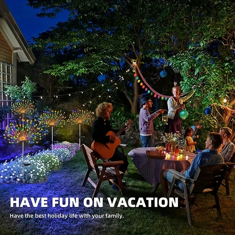 1/2/4PCS Solar Firework Light Waterproof Outdoor 8 Lighting Modes 90-200LED Fairy String Light Christmas 3 Colors Garden Lights