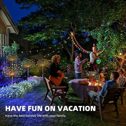 1/2/4PCS Solar Firework Light Waterproof Outdoor 8 Lighting Modes 90-200LED Fairy String Light Christmas 3 Colors Garden Lights