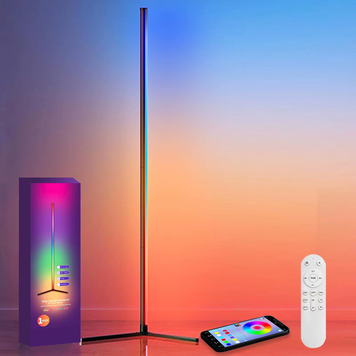Smart RGB Corner Floor Lamp — App‑Controlled 160‑cm Ambient Light