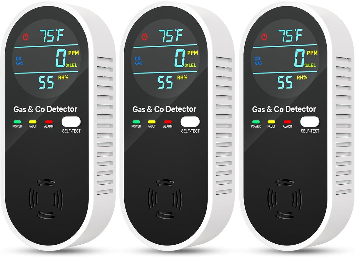 4 in 1 Upgraded Natural Gas Leak Detector and Carbon Monoxide Detectors, Dual Sensor Gas Leak Detector & Carbon Monoxide Detectors Plug in (Temperature & Humidity) for Home, RV (Black)