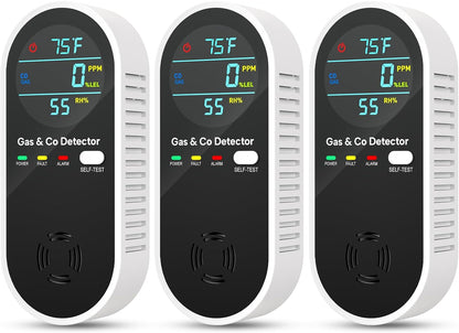 4 in 1 Upgraded Natural Gas Leak Detector and Carbon Monoxide Detectors, Dual Sensor Gas Leak Detector & Carbon Monoxide Detectors Plug in (Temperature & Humidity) for Home, RV (Black)