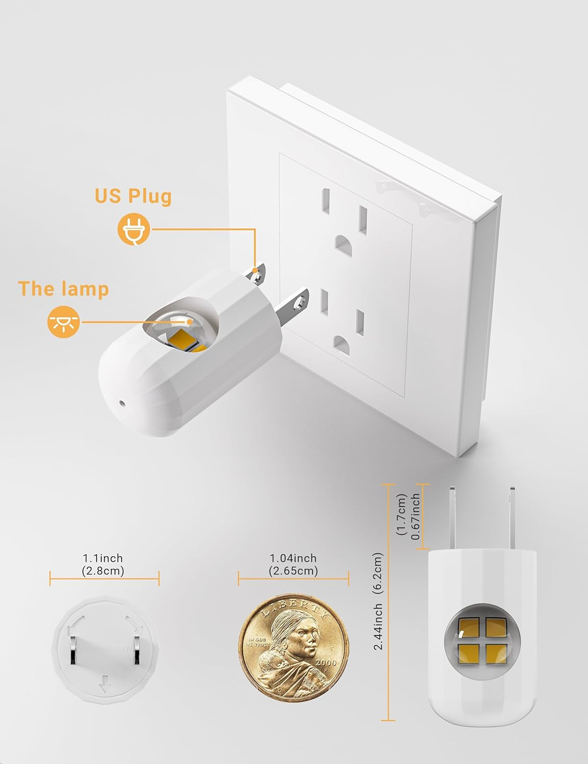6-Pack LED Night Light Plug-In Wall Outlet Light, Soft White 3000K,Dusk to Dawn Nightlight,Ambient Lighting,Nightlight for Bedroom, Bathroom, Nursery, Hallway, Kitchen