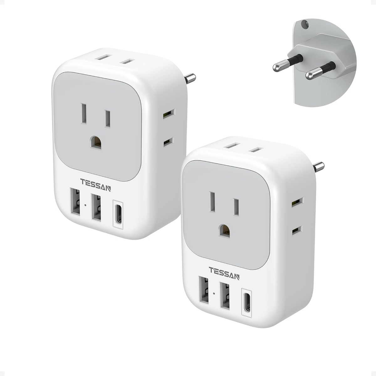 2 Pack European Plug Adapter USB C,  US to Europe Adapter 4 Outlets 3 USB Charger, Type C International Power Adaptor to Italy Spain France Portugal Iceland Germany, Europe Travel Essentials