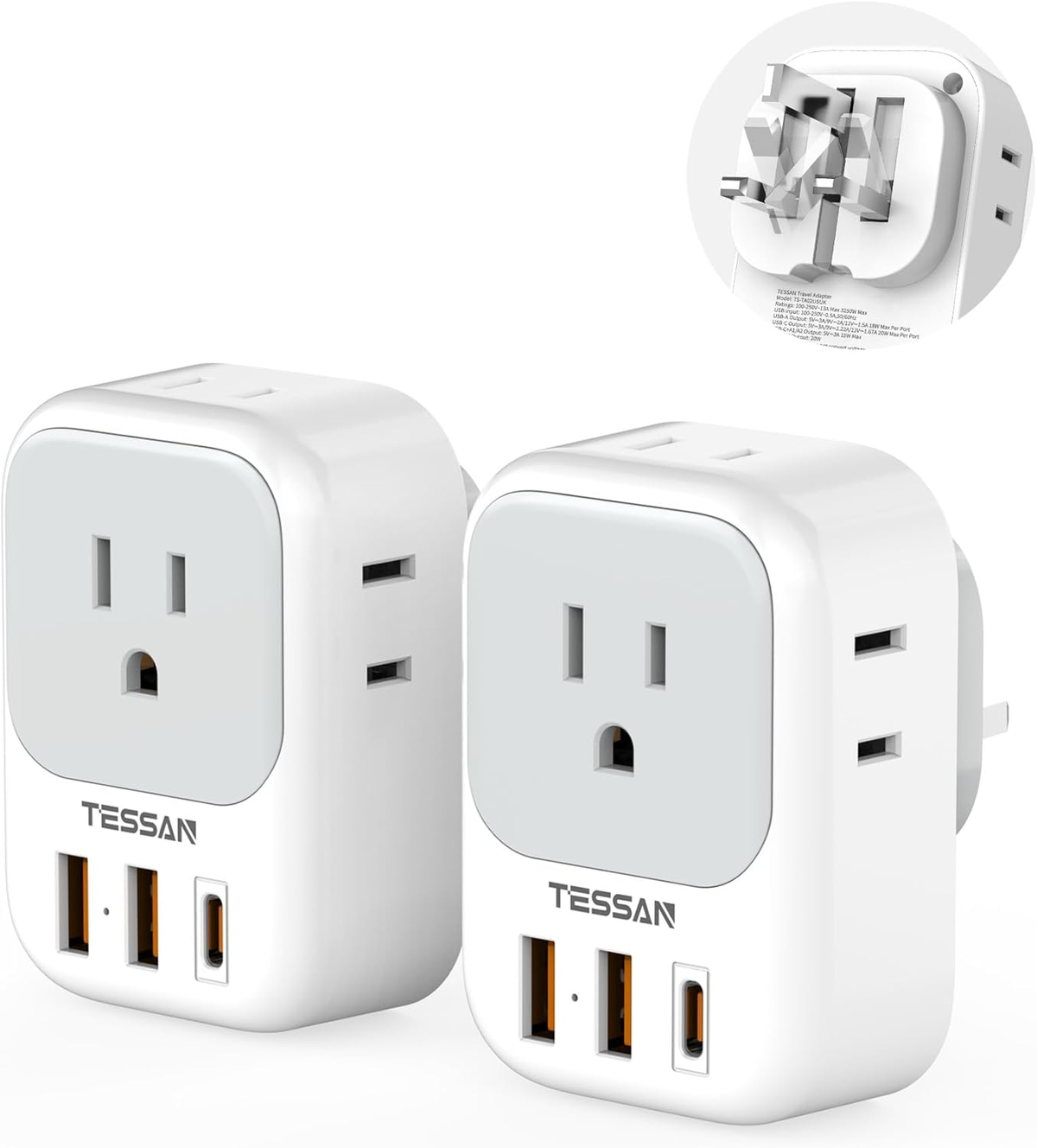2 Pack European Plug Adapter USB C,  US to Europe Adapter 4 Outlets 3 USB Charger, Type C International Power Adaptor to Italy Spain France Portugal Iceland Germany, Europe Travel Essentials
