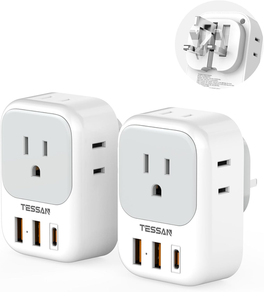 2 Pack European Plug Adapter USB C,  US to Europe Adapter 4 Outlets 3 USB Charger, Type C International Power Adaptor to Italy Spain France Portugal Iceland Germany, Europe Travel Essentials