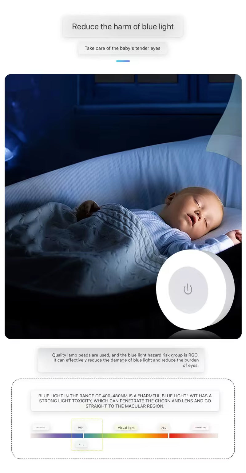 Energy Saving Led Touch Sensor Night Lights USB Rechargeable Magnetic Wall Light Room Aisle Bedroom round Portable Night Lamp