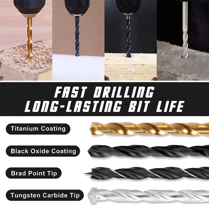 246Pcs HSS Bit Combination Tool Set Woodworking Hole Opener Twist Drill Cement Drill Construction Drill Flat Head Drill Sleeve