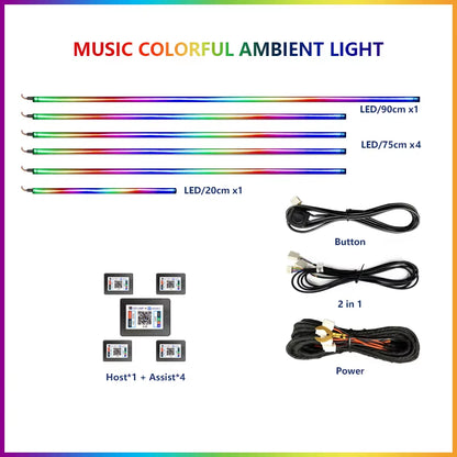 22 In1 Car Acrylic LED Ambient Lamps Universal Colorful Atmosphere Lights Auto Interior Neon Strip App Control 64 RGB Lighting