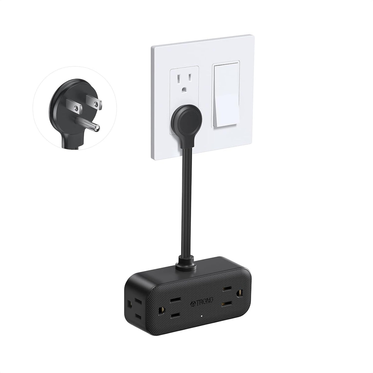 Outlet Extender with 6 Inch Cord, Multi Plug Wall Outlet with 4 Electrical Sockets and 4 USB Ports, Wall Mountable, Flat Plug Adapter for Home Office Travel, Cruise Ship Essentials, Black