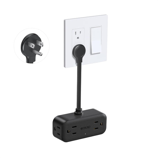 Outlet Extender with 6 Inch Cord, Multi Plug Wall Outlet with 4 Electrical Sockets and 4 USB Ports, Wall Mountable, Flat Plug Adapter for Home Office Travel, Cruise Ship Essentials, Black