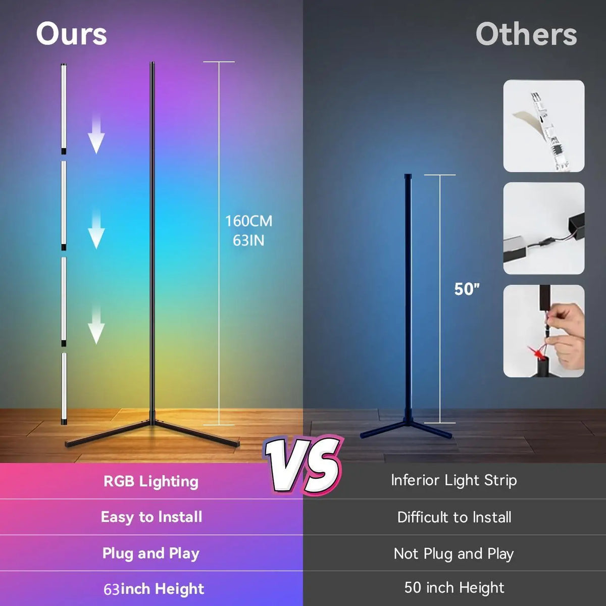 Smart RGB Corner Floor Lamp — App‑Controlled 160‑cm Ambient Light