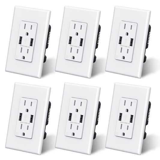 USB Outlet, 15 Amp Wall Outlet with Dual USB a Ports, 4.0A USB Outlets Receptacles, TR Tamper-Resistant USB Wall Outlets, Wall Plate Included, UL Listed (6 Pack, Glossy White)