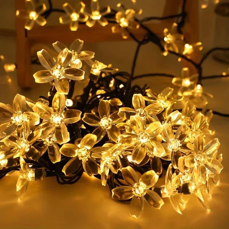 1Pc 6.5M30LED Solar String Sakura Lights LED Outdoor Waterproof Festival Garden Decorative Lights Solar Garden Light