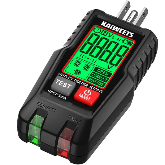 GFCI Outlet Tester with LCD Display, 3-Prong Receptacle Wiring Detector, Voltage Socket Checker, Auto Hold, Electrical Diagnostic Tool for 120V AC Home Outlets