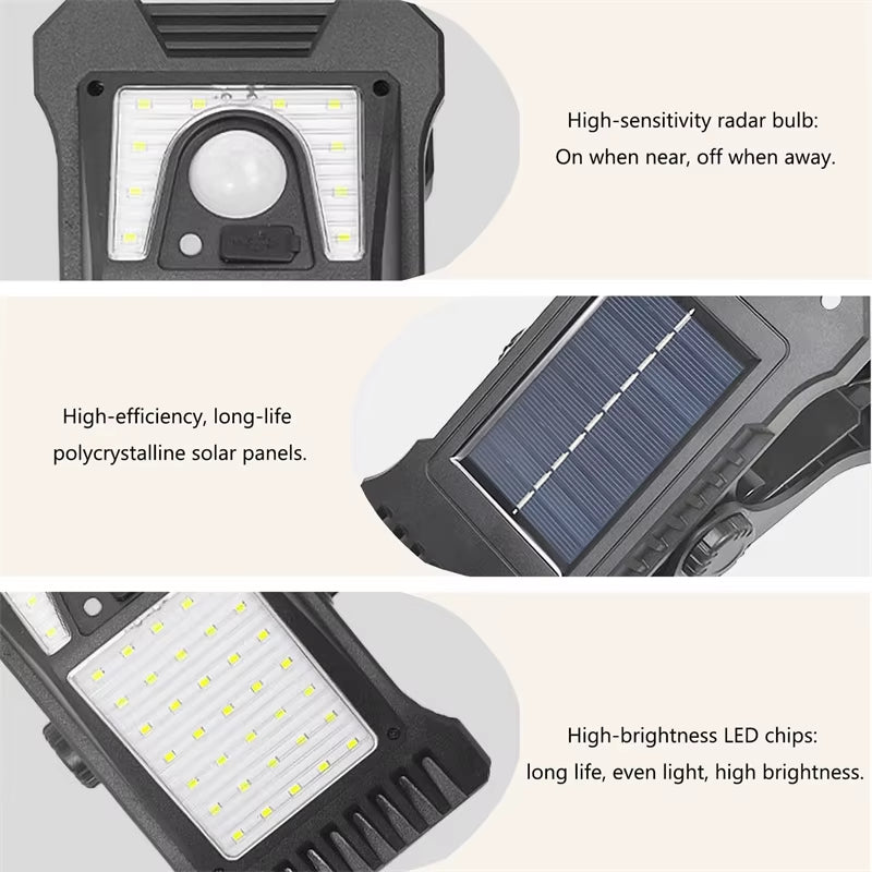 Clip on Solar Lights Outdoor Waterproof Leds Motion Sensor Lights 3 Modes 3 Mounting Ways Solar Security Lighting for Fence