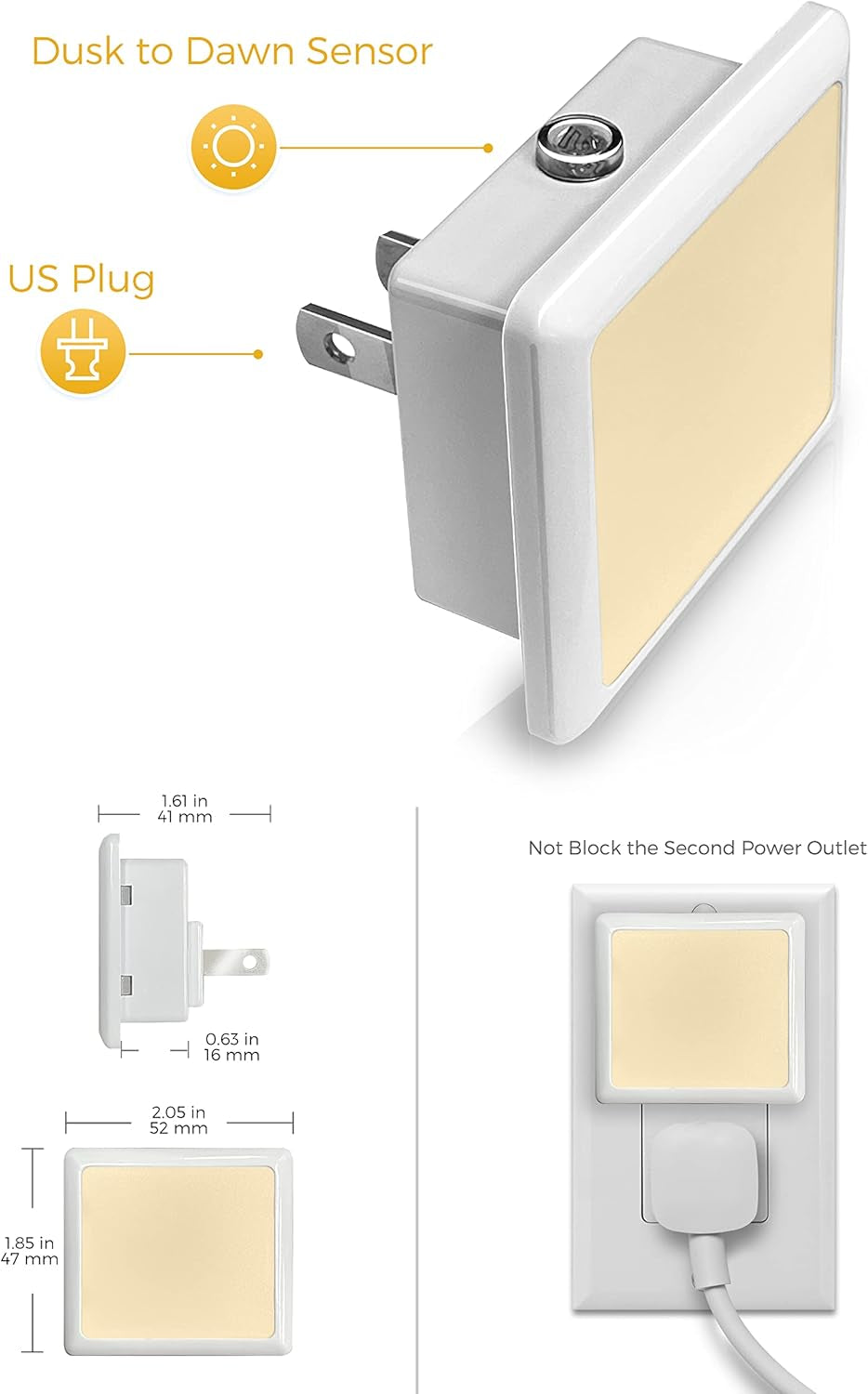 Night Light,Night Lights Plug into Wall, [6-Pack] Plug in Night Light, Dusk-To-Dawn Sensor, 3000K Soft White 0.3W Bright Nightlight Auto-On/Off for Adults Kids Bedroom Bathroom Hallway