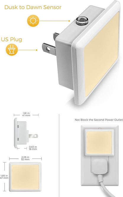 Night Light,Night Lights Plug into Wall, [6-Pack] Plug in Night Light, Dusk-To-Dawn Sensor, 3000K Soft White 0.3W Bright Nightlight Auto-On/Off for Adults Kids Bedroom Bathroom Hallway