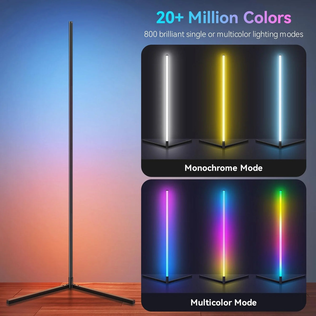 Smart RGB Corner Floor Lamp — App‑Controlled 160‑cm Ambient Light