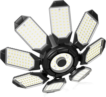 LED Garage Ceiling Lights 2 Pack W/ 8+1 Adjustable Panel, Super Bright 28000LM Deformable Basement Light Bulb Fixture Screw in E26 Socket Base for Indoor Workshop Attic Gym Bay Laundry Utility