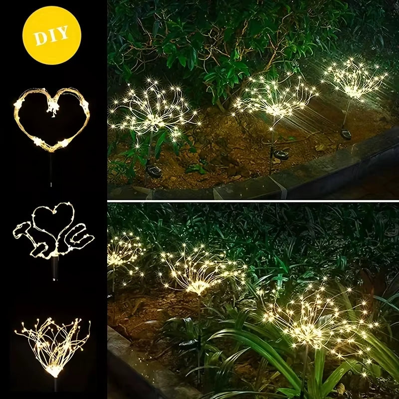 1/2/4PCS Solar Firework Light Waterproof Outdoor 8 Lighting Modes 90-200LED Fairy String Light Christmas 3 Colors Garden Lights