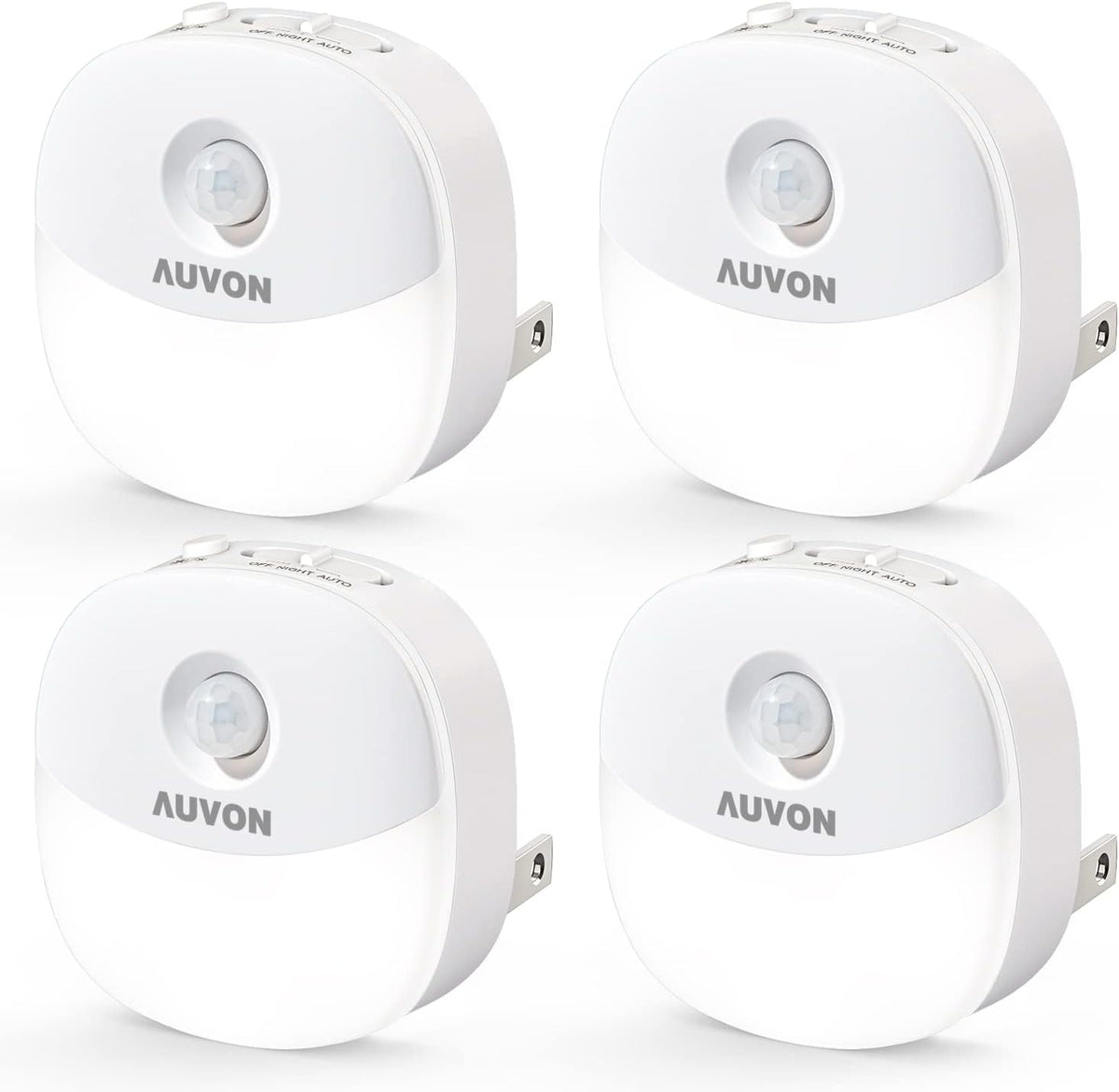 Plug in Night Light with Motion Sensor and Dusk to Dawn Sensor, Mini Warm White LED Nightlight with 1-50 Lm Adjustable Brightness for Bathroom, Hallway, Stairs, Bedroom, Kitchen, 4 Packs