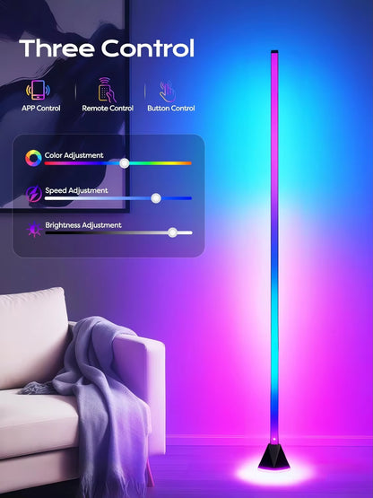 Smart RGB LED Corner Floor Lamp 160CM Bright Standing Lamp for Living Room with APP and Remote,Modern Floor Lamp with Music Sync