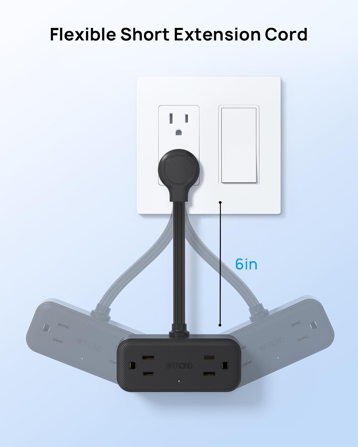 Outlet Extender with 6 Inch Cord, Multi Plug Wall Outlet with 4 Electrical Sockets and 4 USB Ports, Wall Mountable, Flat Plug Adapter for Home Office Travel, Cruise Ship Essentials, Black