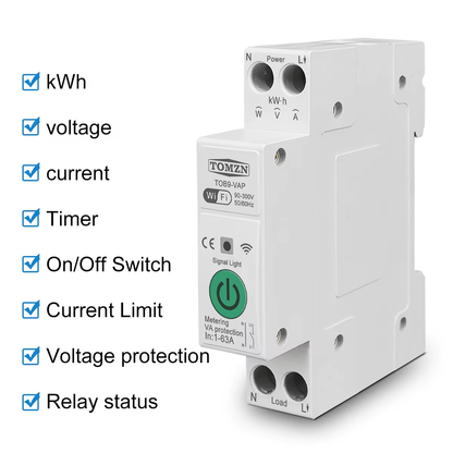 63A WiFi Smart Energy Meter Switch TUYA Smartlife Circuit Protection & Monitoring